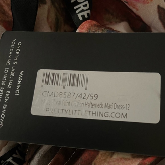 PRETTY LITTLE THING White Floral Print Chiffon Halter Backless Maxi Dress US 12 - Picture 7 of 7